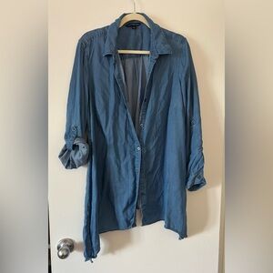 Zac & Rachel Light Blue Faux Denim Button Down Shirt Jacket - 1X - Side Split